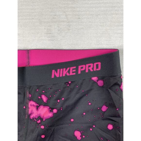 Nike Women's Pro Leggings Sz M Black Pink Splatter Dri-Fit Crop Athletic Workout - Picture 2 of 11